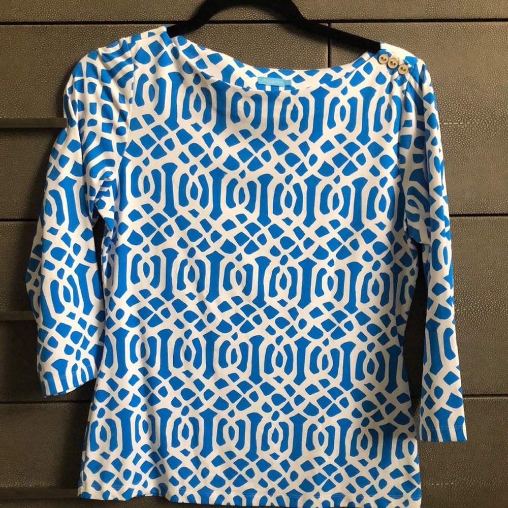 JMcLaughlin size S.   91%nylon and 9% spandex